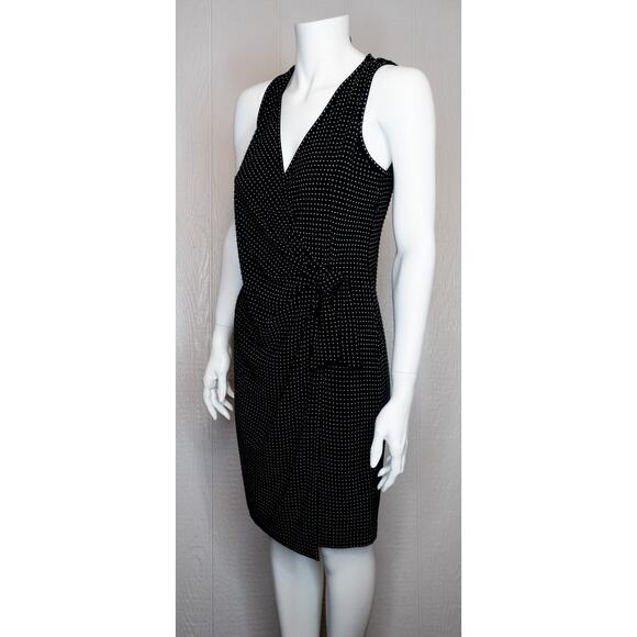 ST. JOHN Vintage '90s Silver Studded Polka Dot Black Wrap Dress NWT US 2 - Picture 2 of 9